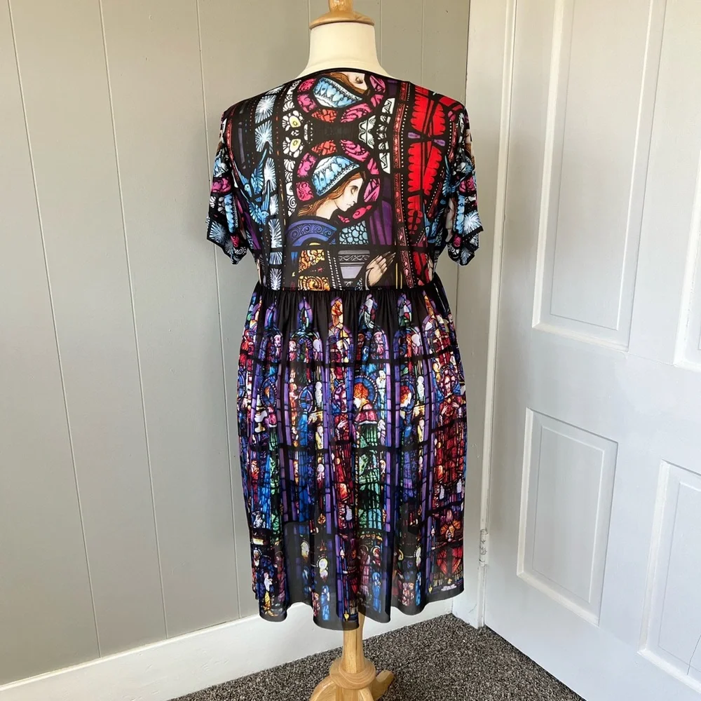Blackmilk Stained-Glass Print Mini Dress in Black, Blue, Red - Picture 5 of 8